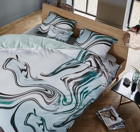Essenza Fedde dekbedovertrek,katoensatijn, kleur green,dessin:schelpen, grafisch